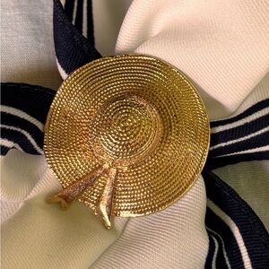Vintage Michele Lynn Gold Tone Straw Hat Scarf Ring